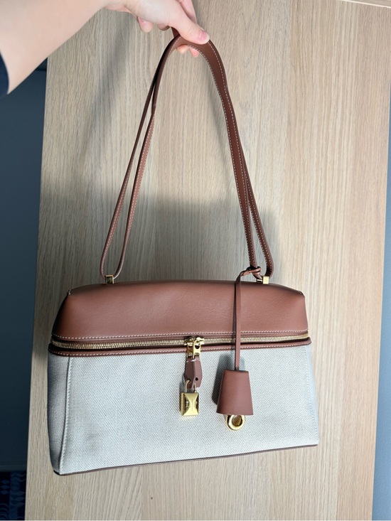 Loro Piana Handbags - Loro Piana Extra Bag L27 in Natural Canvas and Saddle Leather